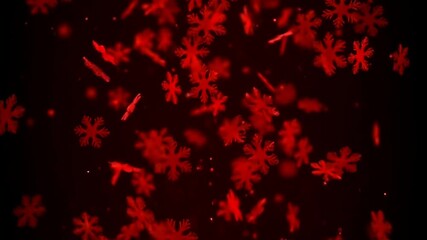 Abstract Red Snowflakes Falling on Dark Background Motion Graphics. - Powered by Adobe