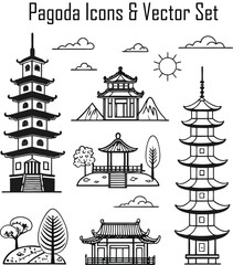 Pagoda Icons & Vector set