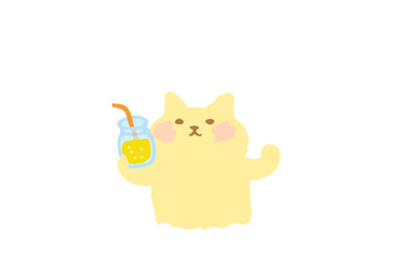 ドリンク持って乾杯するかわいい猫のベクターイラスト素材