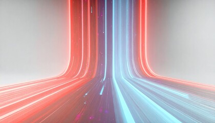 Hints: Focus on light, motion, and the abstract.

Abstract streaks of red and blue light create an illusion of movement. The image presents a futuristic feel. Two beams converge with a sense of dynami