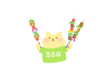 BBQ・バーべキューを楽しむかわいい猫のベクターイラスト素材