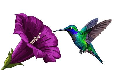Obraz premium Colorful hummingbird hovering near vibrant flower