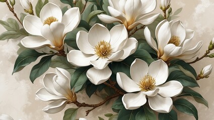 Elegant white magnolia watercolor&mdash;Abstract botanical illustration for generated by AI generative 