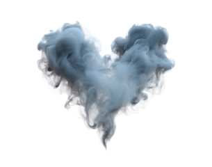 Blue smoke heart symbolizing love and mystery on transparent background
