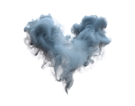 Blue smoke heart symbolizing love and mystery on transparent background