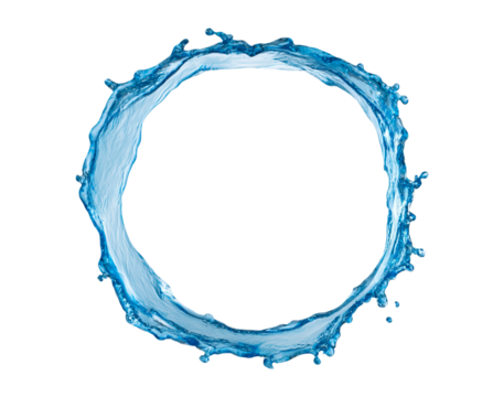 Dynamic circular water splash on transparent background