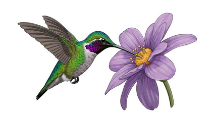 Obraz premium Colorful hummingbird hovering near a vibrant flower (1)