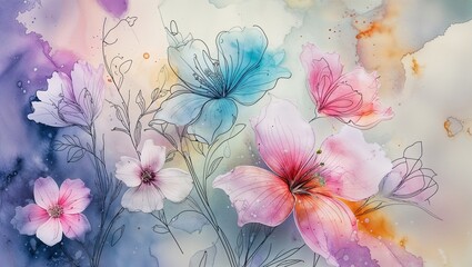 Elegant floral watercolor&mdash;Abstract botanical illustration for generated by AI