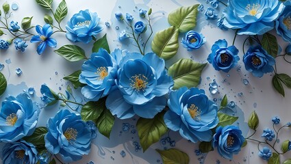 blue floral wallpaper in the background&mdash;generative AI