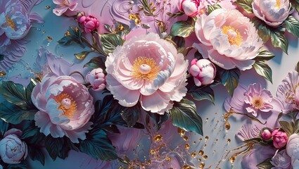 watercolor background with flowers and leaves. Abstract botanical illustration for posters&mdash;generative AI.