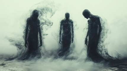 Obraz premium Ethereal Figures Emerging from Smoke and Mist