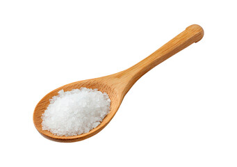 Wooden spoon with coarse sea salt on transparent background