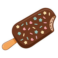Chocolate ice cream on stick vector illustration with colorful icing perfect for summer holiday logotype company or organization symbol tropical exotic design