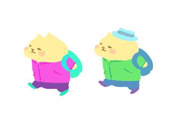 ハイキングを楽しむ可愛い猫のベクターイラスト素材