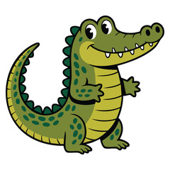 Crocodile cartoon illustration vector with green scales smiling big grin perfect for playful kids wildlife education jungle themed content and creative artwork