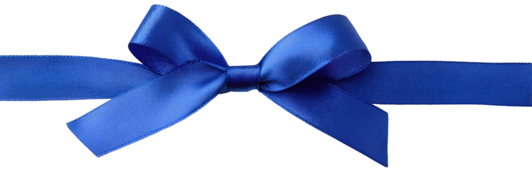 Elegant blue satin ribbon bow with classic tied design on transparent background