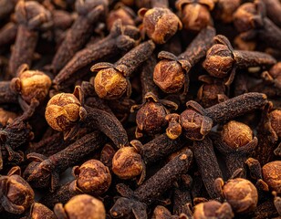 Close-up of dried cloves, showcasing their rich brown color and unique shape.