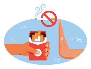 Stop smoking concept vector illustration hand refusing cigarettes motivational banner or poster perfect for health care active lifestyle and strong mentality © Nass Studio