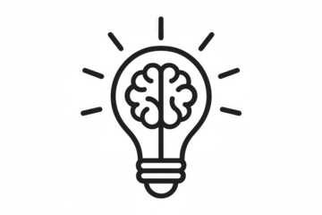 Brain icon inside an illuminating lightbulb, illustrating creativity, innovation, and generating new ideas