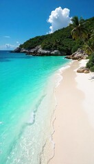 Fototapeta premium Serene Secluded Cove Pristine White Sand Beach, Turquoise Water, Tranquil Escape