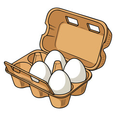 Vector illustration of chicken eggs package natural fresh organic products protein yolk ideal for grocery store website container white eggs social media flat design