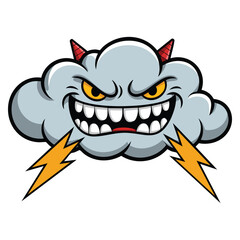 Vector illustration of evil cloud comic style cartoon design ideal for spooky fantasy weather themed creative character or storm artwork concepts