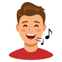 Vector illustration profile icon male emotion avatar man cartoon portrait smiling happy face singing character isolated design suitable for artwork