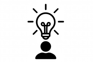 Person having an idea, creativity concept with lightbulb above head, innovation thinking process, transparent background