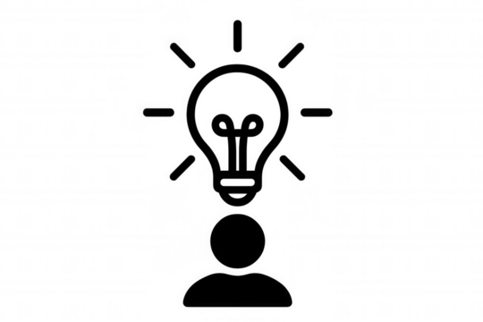 Person having an idea, creativity concept with lightbulb above head, innovation thinking process, transparent background