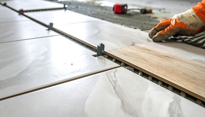 Tile laying, close-up
