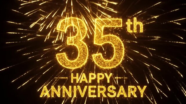 Golden 35th Happy Anniversary Celebration with Fireworks. - Powered by Adobe