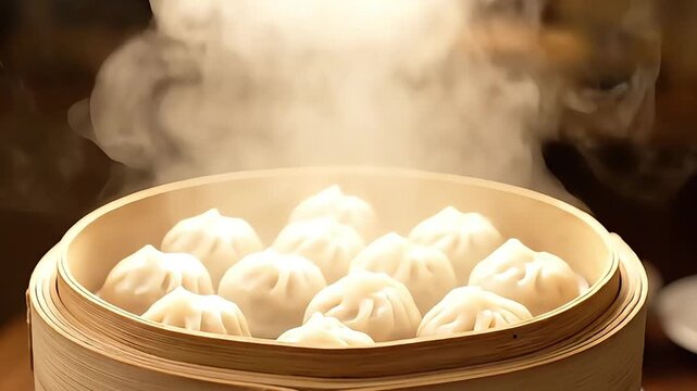 Steaming dumplings preparation asian kitchen culinary photography cozy environment close-up view food concept