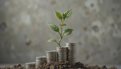 A playful yet sophisticated visual: a stylized plant stem growing upwards, with its 'leaves' replaced by increasing numbers of silver coins, symbolizing organic growth.
