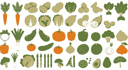 A vibrant collection of fresh vegetables in a playful, hand-drawn vector illustration style, perfect for healthy eating and organic food themes.