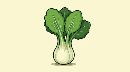 A vibrant, stylized illustration of a fresh bok choy vegetable, isolated on a soft yellow background, perfect for healthy eating and culinary themes.