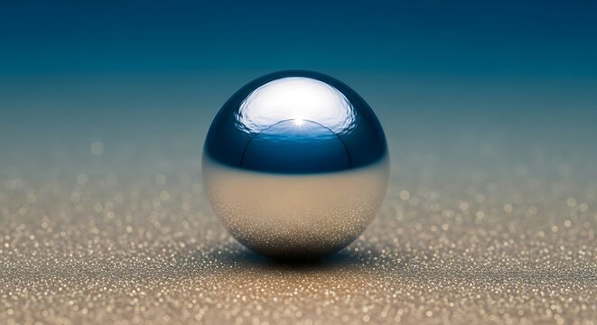 A mesmerizing blue and silver sphere resting on a sparkling surface - Powered by Adobe