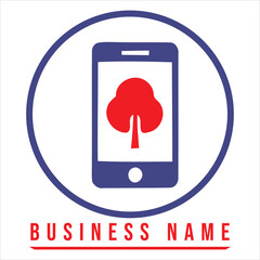 Blue circle phone red tree text vector