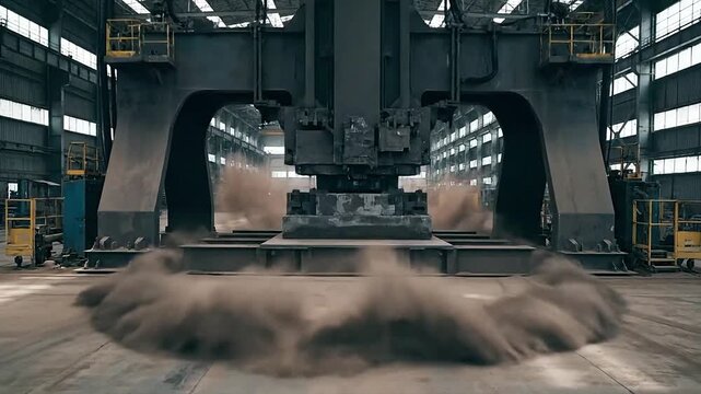Massive industrial forging press in a factory setting