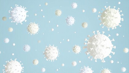 Microscopic virus particles float on a light blue background