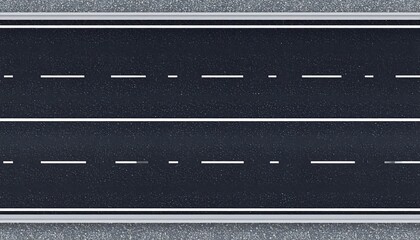 Top-down view of two lanes of asphalt road with white lines