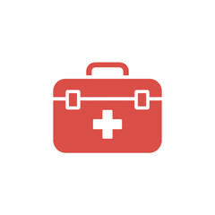 Obraz premium Isolated red first aid kit, medical bag symbol with white cross, transparent background