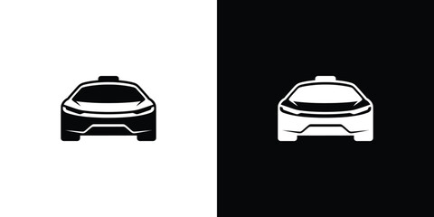 Fototapeta premium Taxi Car Icon, Contrasting Black and White, Vehicle Front View, Isolated Element