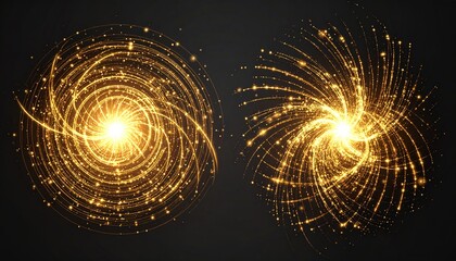 Glowing golden spirals and bursts of light
