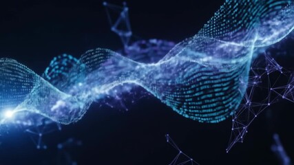 Abstract Digital Waveform Animation In Blue And Purple Tones Against Black Background Illustrating Technology And Data - Powered by Adobe