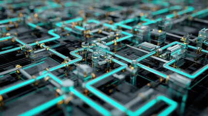 Futuristic Technology With Glowing Circuits and Transparent Components on a Dark Background