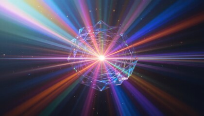 Naklejka premium Chromatic aberration light refraction effect across a geometric crystal, no background, PNG export, studio lighting.