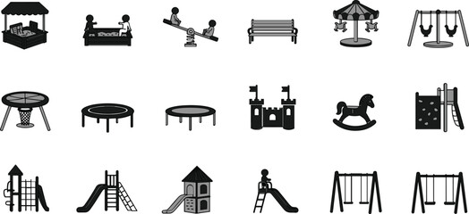 Collection of black and grey playground equipment and toys park recreation