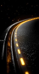 Curving road glows golden in the darkness
