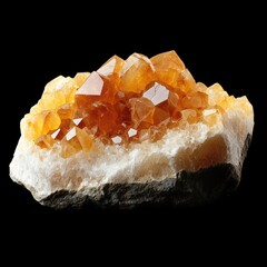 Golden citrine cluster with white base on dark background