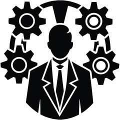 leader with gear  strategy   planning  vector icon